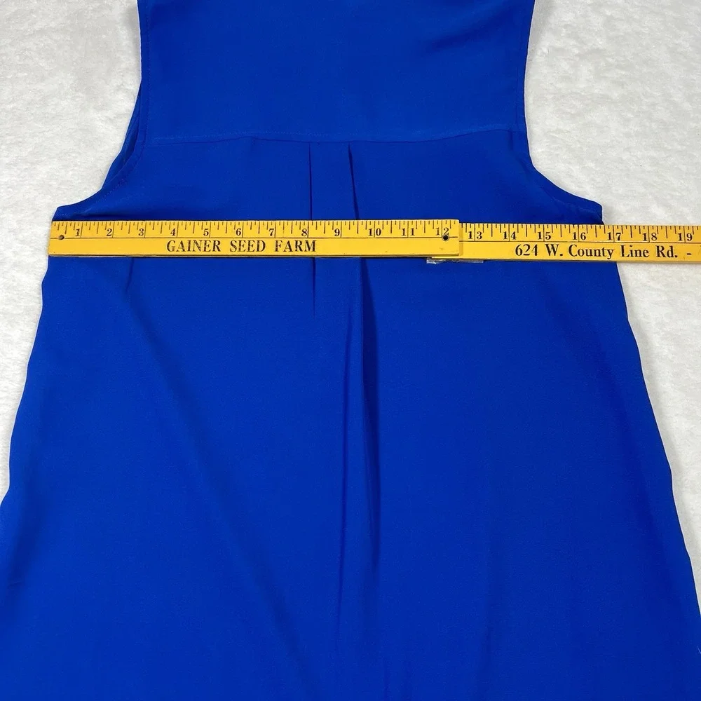 Michael Kors Women's Blue Tank Top Silver Zip‎ Small Sheer Flowy Fairy